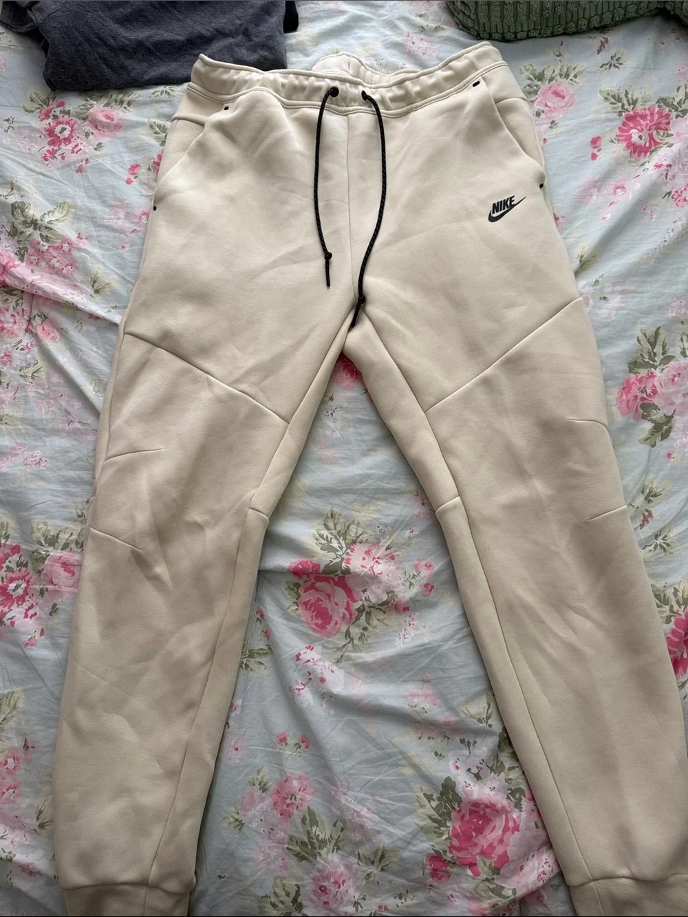 Nike Cream Fleece Shorts with Black Drawstrings